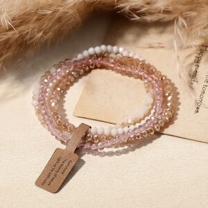 Elegant Pink and White Beaded Bracelet Set